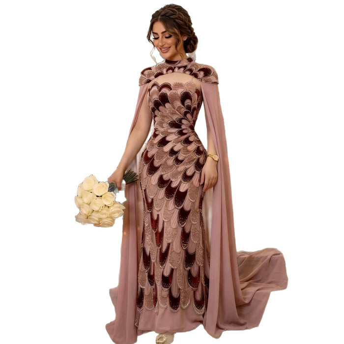 Luxury Pink Beaded Mermaid Cape Evening Dress LA73607A SERENE HILL