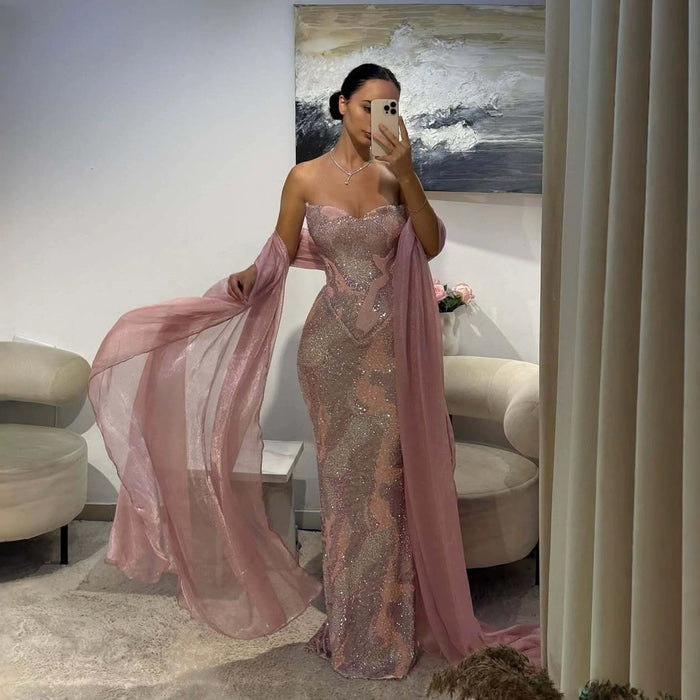 Luxury Pink Beaded Mermaid Evening Dress LA73724 SERENE HILL