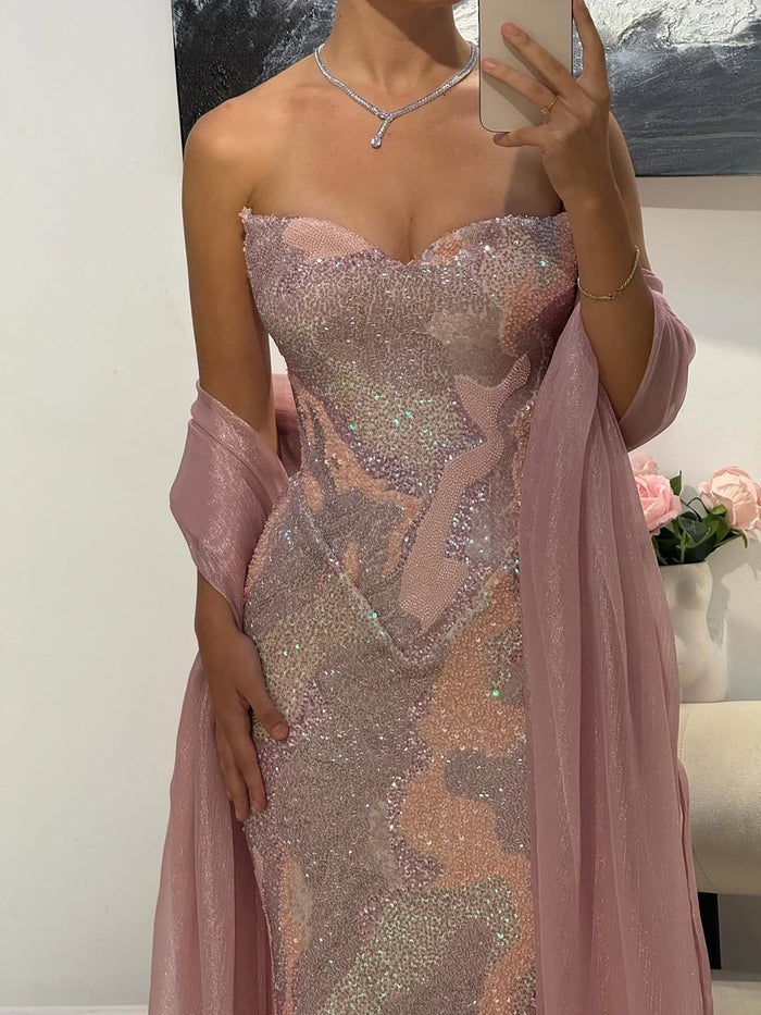 Luxury Pink Beaded Mermaid Evening Dress LA73724 SERENE HILL