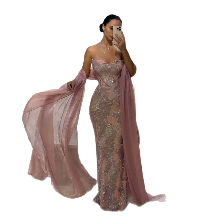 Luxury Pink Beaded Mermaid Evening Dress LA73724 SERENE HILL