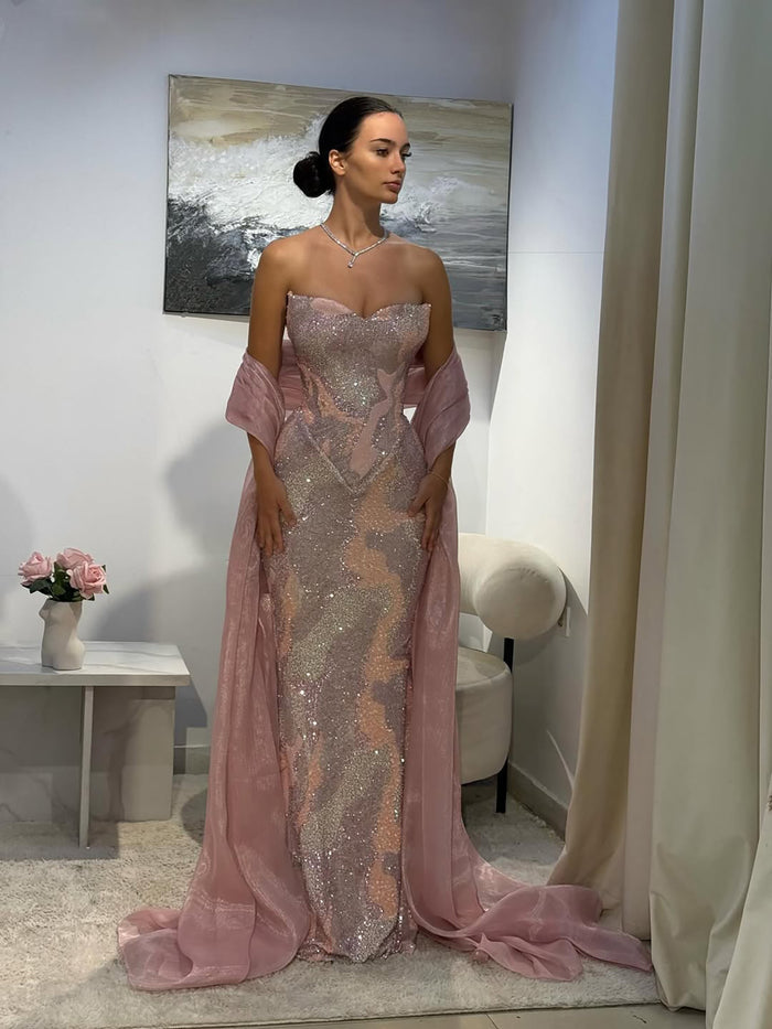 Luxury Pink Beaded Mermaid Evening Dress LA73724 SERENE HILL