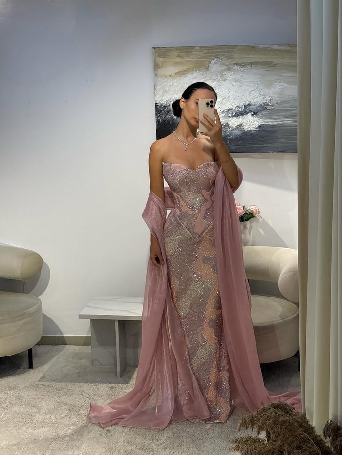 Luxury Pink Beaded Mermaid Evening Dress LA73724 SERENE HILL
