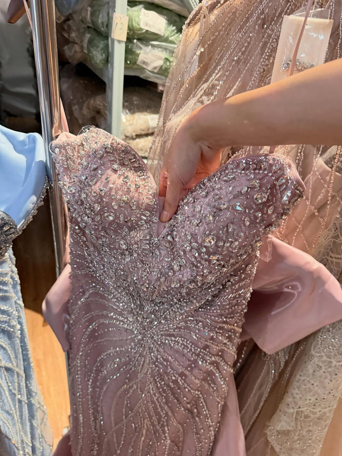 Luxury Pink Crystal Beaded Mermaid Evening Dress LA73479