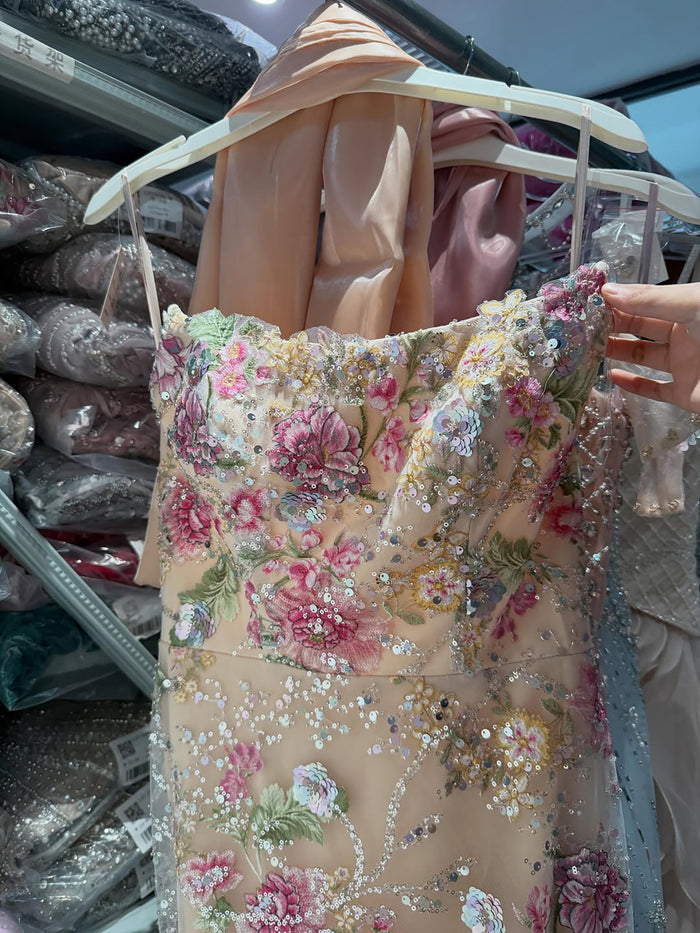 Luxury Pink Floral Beaded Mermaid Gown with Shawl LA73226B SERENE HILL