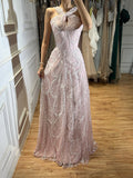 Luxury Pink Ombre Cross-Neck Beaded A-Line Gown LA73783 SERENE HILL