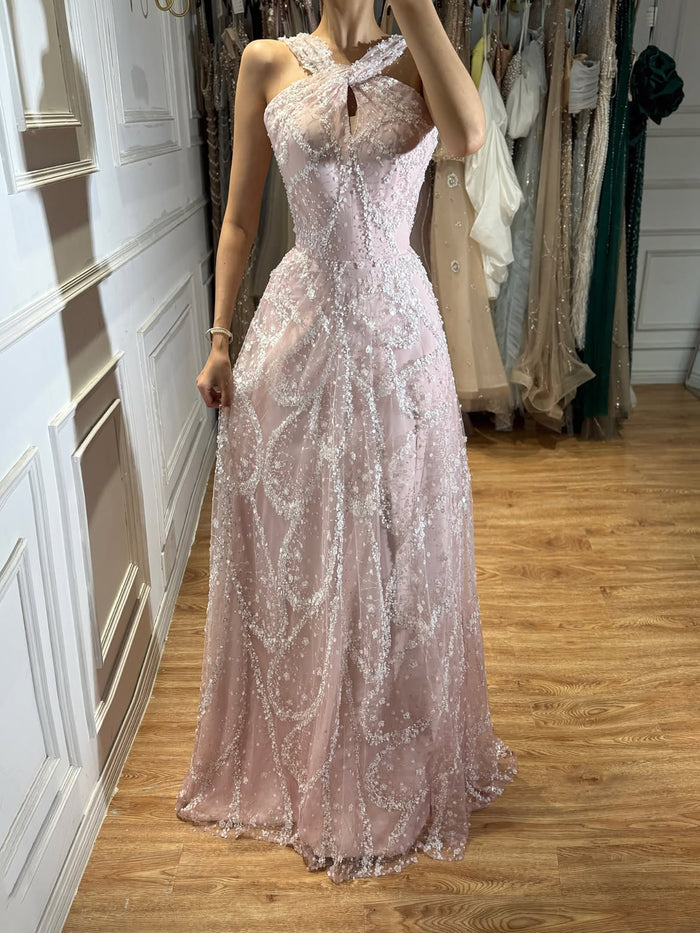 Luxury Pink Ombre Cross-Neck Beaded A-Line Gown LA73783 SERENE HILL