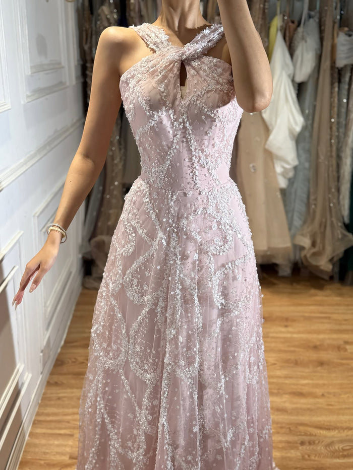 Luxury Pink Ombre Cross-Neck Beaded A-Line Gown LA73783 SERENE HILL