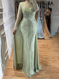 Luxury Sage Green Beaded Mermaid Dress with Overskirt LA73716 SERENE HILL