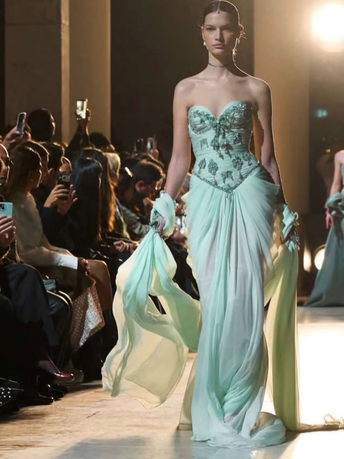 Luxury Sage Green Crystal Beaded Strapless Evening Dress LA73763 SERENE HILL