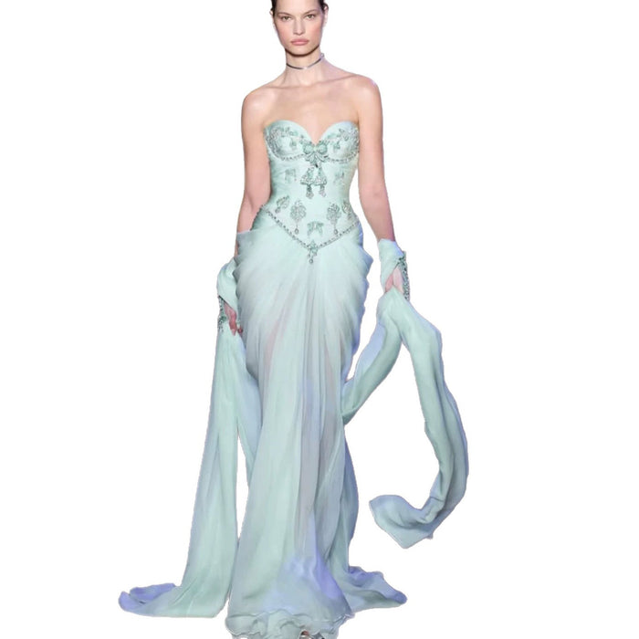 Luxury Sage Green Crystal Beaded Strapless Evening Dress LA73763 SERENE HILL