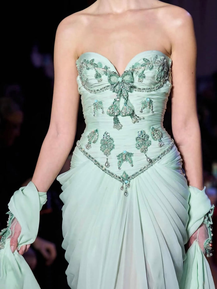 Luxury Sage Green Crystal Beaded Strapless Evening Dress LA73763 SERENE HILL