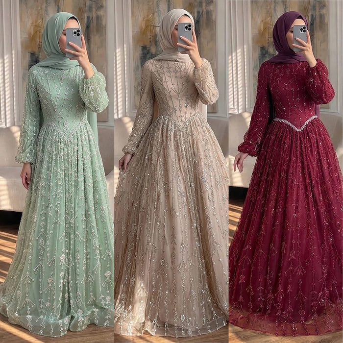 Luxury Sage Green Muslim Long Sleeve A-Line Evening Dress LA72805E SERENE HILL