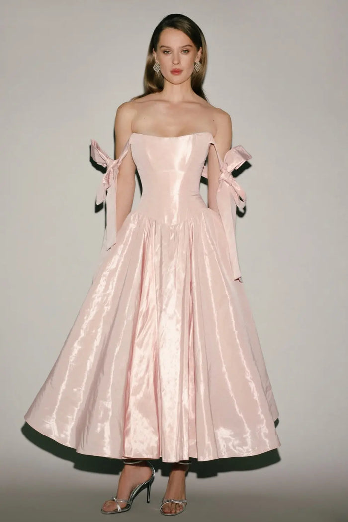 Luxury Satin Midi Homecoming Dress with A-Line Skirt RM224 Sheer Fairy