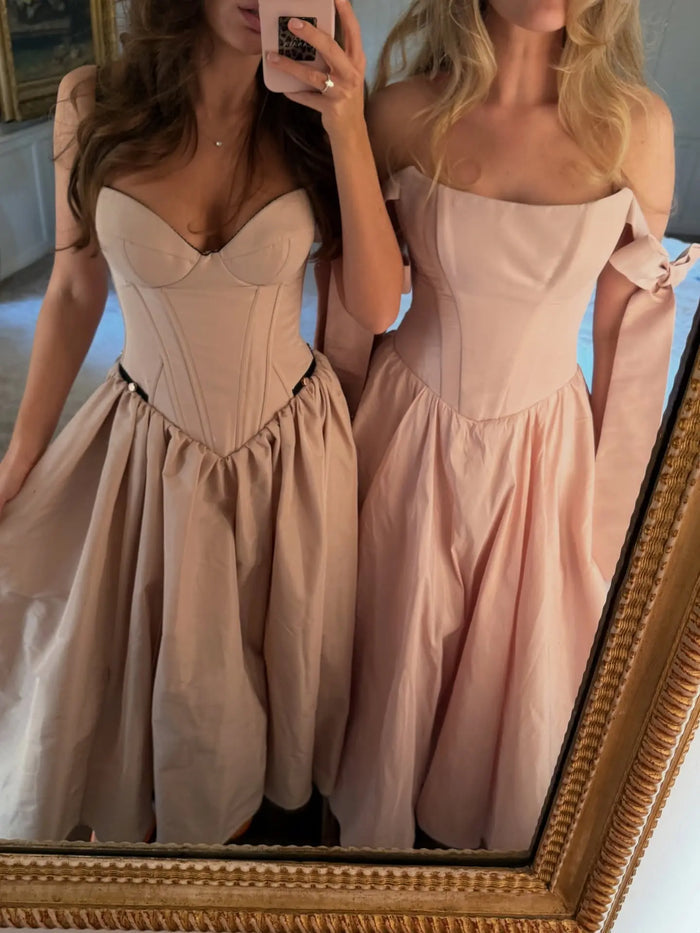 Luxury Satin Midi Homecoming Dress with A-Line Skirt RM224 Sheer Fairy