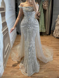 Luxury Silver Nude Crystal Beaded Mermaid Dress LA73740 SERENE HILL