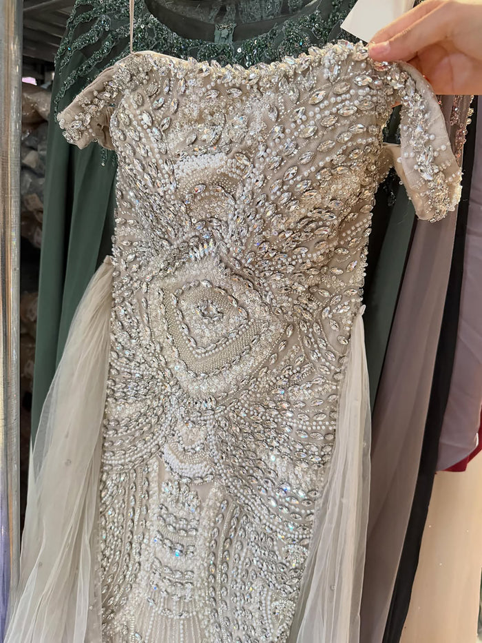 Luxury Silver Nude Crystal Beaded Mermaid Dress LA73740 SERENE HILL