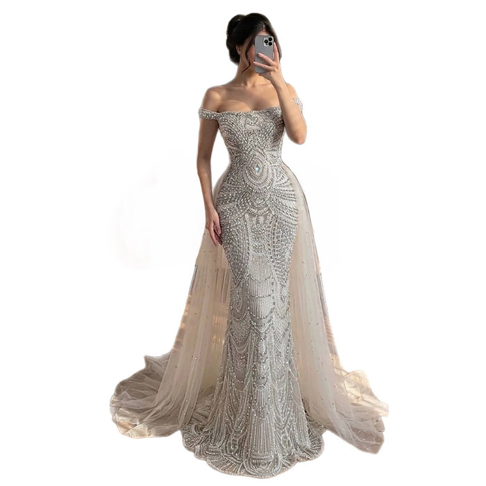 Luxury Silver Nude Crystal Beaded Mermaid Dress LA73740 SERENE HILL