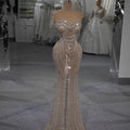Luxury Silver Nude Strapless Crystal Beaded Mermaid Evening Dress with Cape LA73703