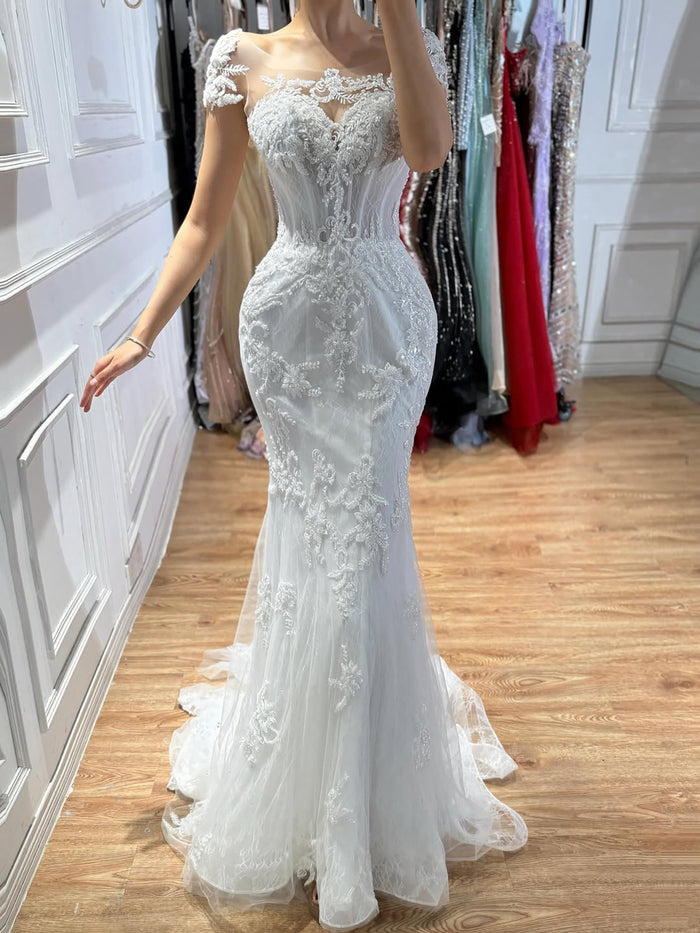Luxury White Beaded Lace Mermaid Bridal Wedding Dress HA2544 SERENE HILL