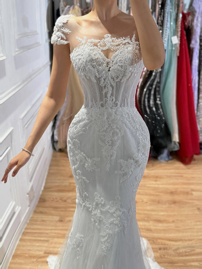 Luxury White Beaded Lace Mermaid Bridal Wedding Dress HA2544 SERENE HILL
