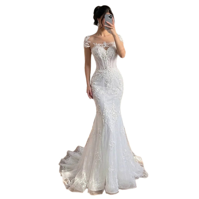 Luxury White Beaded Lace Mermaid Bridal Wedding Dress HA2544 SERENE HILL