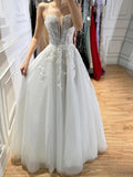 Luxury White Lace Spaghetti Straps Deep V-Neck Wedding Dress HA2540 SERENE HILL