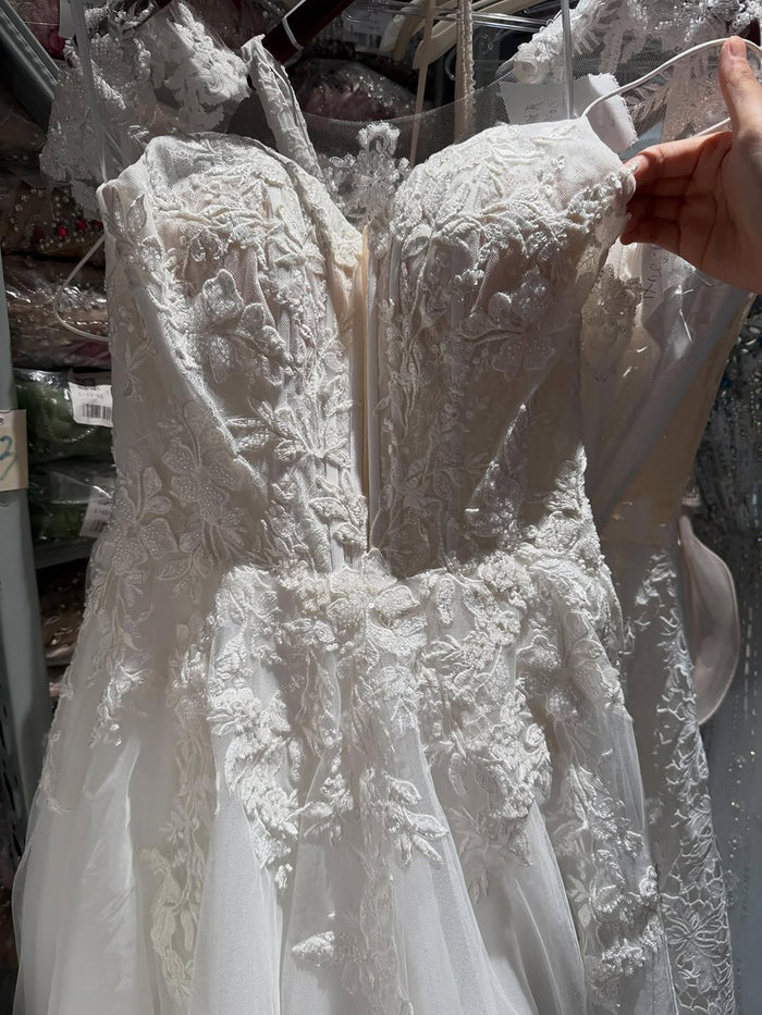 Luxury White Lace Spaghetti Straps Deep V-Neck Wedding Dress HA2540 SERENE HILL