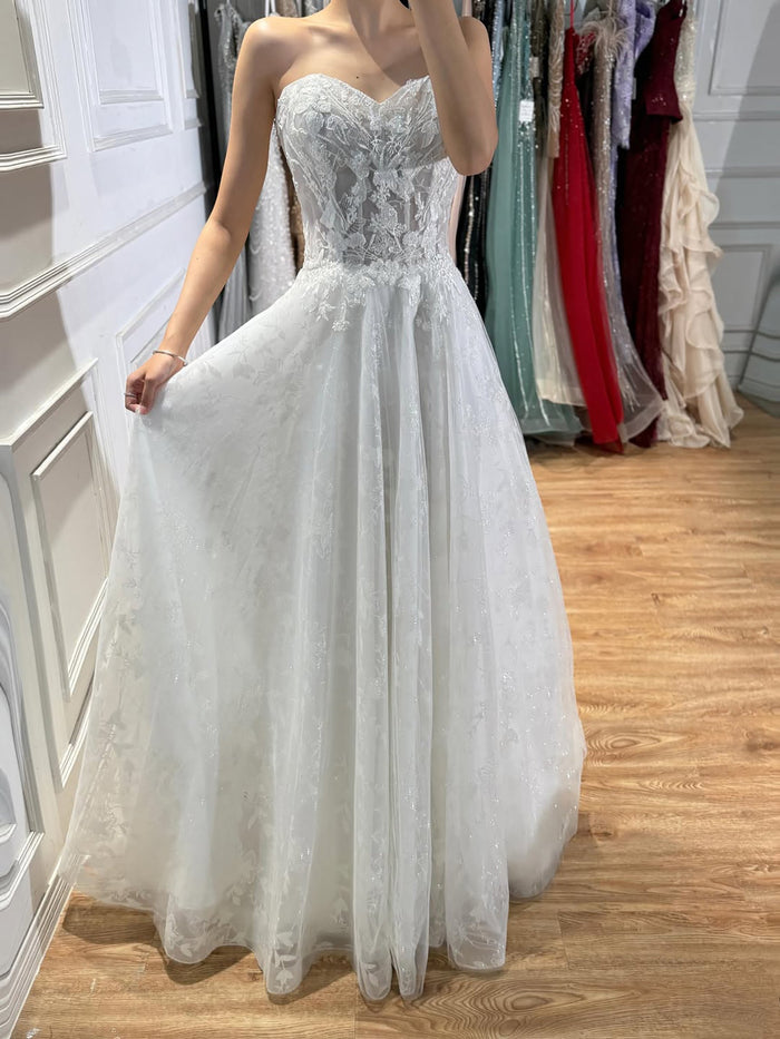 Luxury White Lace Strapless A-Line Bridal Wedding Dress HA2539 SERENE HILL