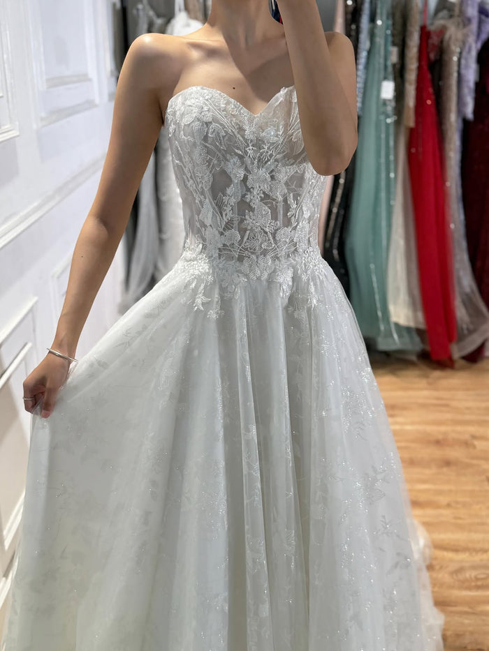 Luxury White Lace Strapless A-Line Bridal Wedding Dress HA2539 SERENE HILL