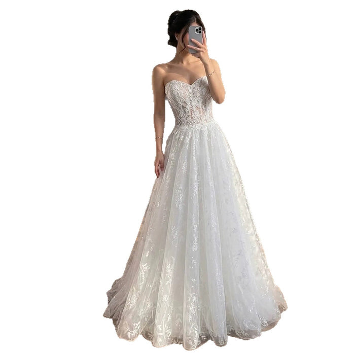Luxury White Lace Strapless A-Line Bridal Wedding Dress HA2539 SERENE HILL
