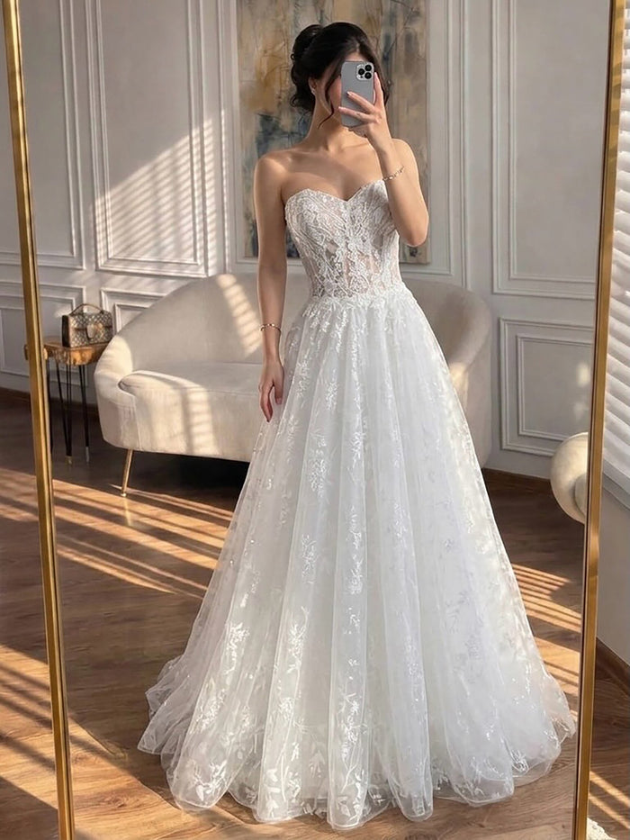 Luxury White Lace Strapless A-Line Bridal Wedding Dress HA2539 SERENE HILL