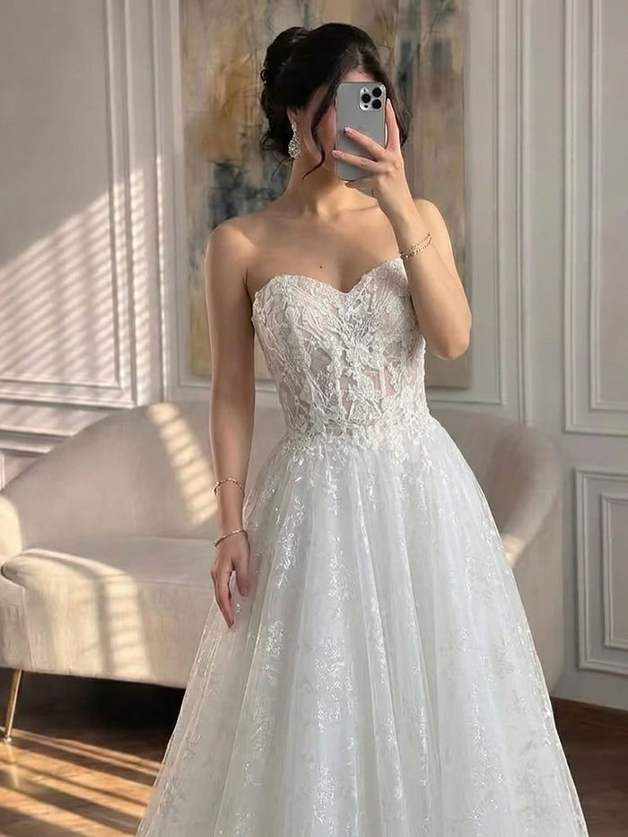 Luxury White Lace Strapless A-Line Bridal Wedding Dress HA2539 SERENE HILL