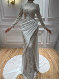 Luxury White Nude High Neck Beaded Mermaid Evening Dress LA73407A SERENE HILL