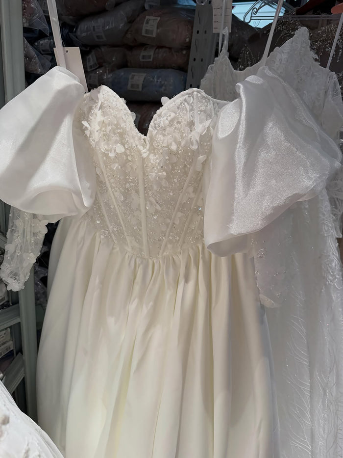 Luxury White Off Shoulder Beaded Basque Corset Puff Sleeve Dress HA2538 SERENE HILL