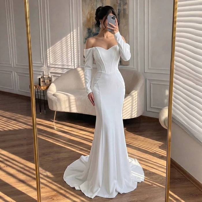 Luxury White Off Shoulder Sweetheart Long Sleeve Mermaid Dress LA73768 SERENE HILL