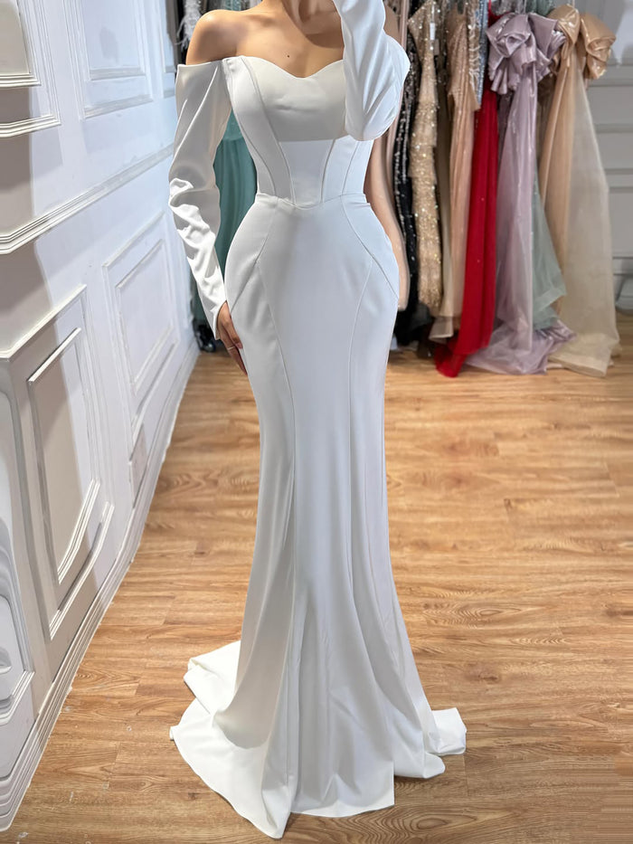 Luxury White Off Shoulder Sweetheart Long Sleeve Mermaid Dress LA73768 SERENE HILL