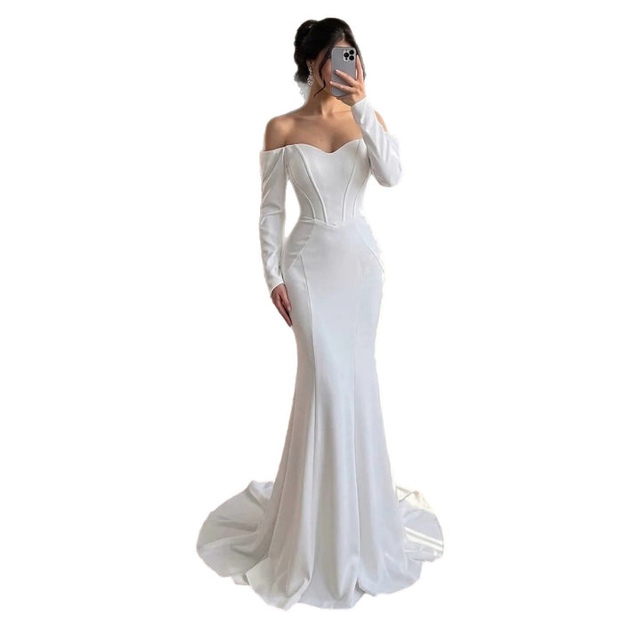 Luxury White Off Shoulder Sweetheart Long Sleeve Mermaid Dress LA73768 SERENE HILL