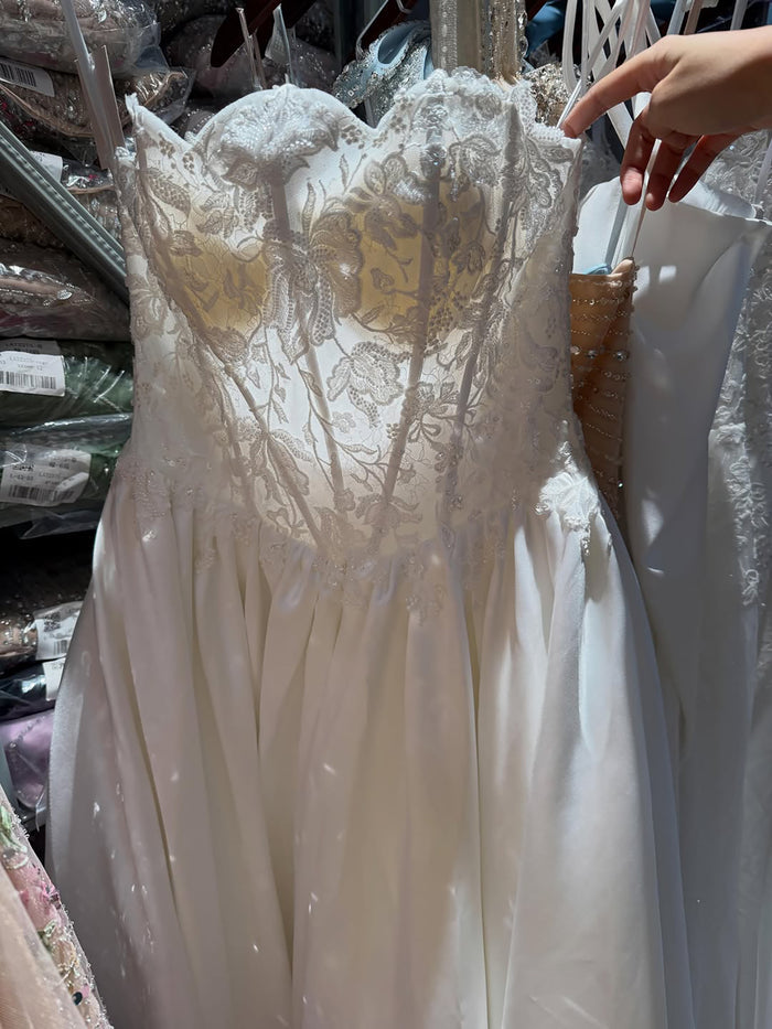 Luxury White Strapless See Through Lace Corset Satin A Line Dress HA2537 SERENE HILL