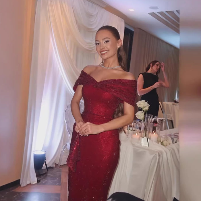 Luxury Wine Red Off Shoulder Mermaid Evening Dress LA73689 - SERENE  HILL