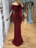 Luxury Wine Red Off Shoulder Mermaid Evening Dress LA73689 SERENE HILL