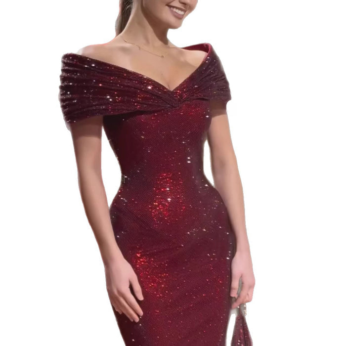 Luxury Wine Red Off Shoulder Mermaid Evening Dress LA73689 - SERENE  HILL