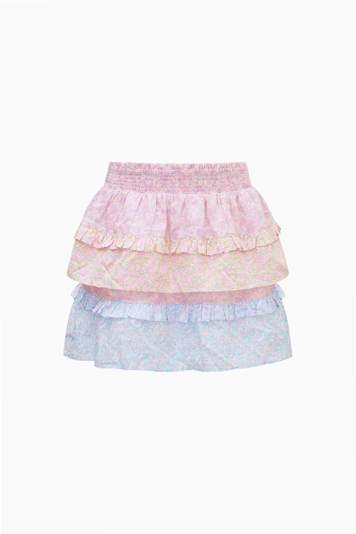 Pastel-colored tiered skirt on a white background