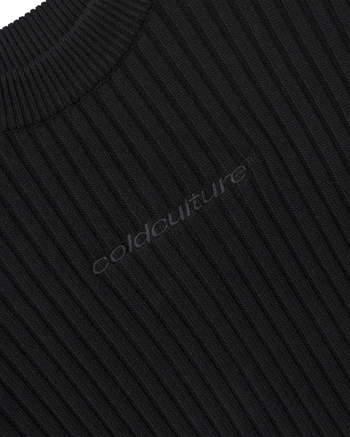 MESSY KNIT BLACK - black ribbed knit sweater, detail close-up - Cold Culture