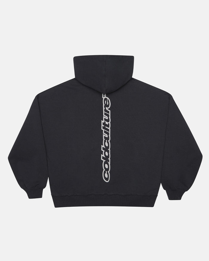MIDNIGHT SET ZIP UP BLACK - black zip-up hoodie, back view - Cold Culture