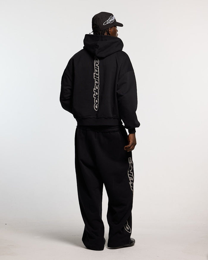 MIDNIGHT SET ZIP UP BLACK - black zip-up hoodie, back view on male model - Cold Culture #man