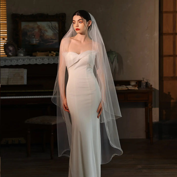 Voluminous Ruffled Border Bridal Veil Multi Layer Soft Tulle Cathedral Length 86.61 Inches Statement Wedding Veil BV005（副本） SHEER FAIRY