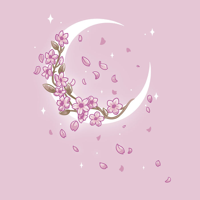 Classic Cotton T-shirt_TeeTurtle light pink Moon Blossoms apparel featuring an artistic crescent moon with cherry blossoms on it and petals all around.