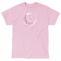 Classic Cotton T-shirt_TeeTurtle light pink Moon Blossoms apparel featuring an artistic crescent moon with cherry blossoms on it and petals all around.