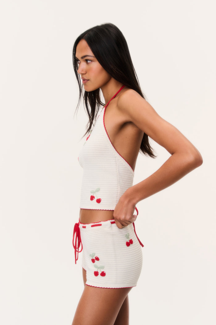Nandie Crochet Cherry Mini Shorts