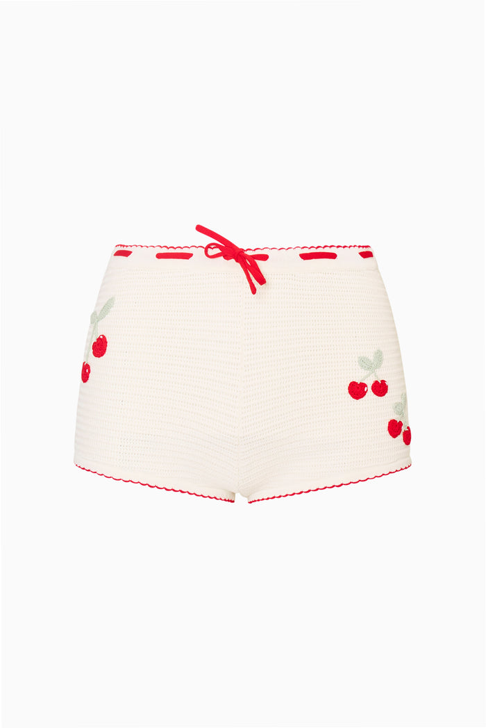 Nandie Crochet Cherry Mini Shorts